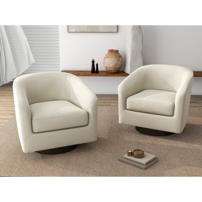 Bennett 73.1Cm Wide Swivel Barrel Chair, Beige Polyester Blend