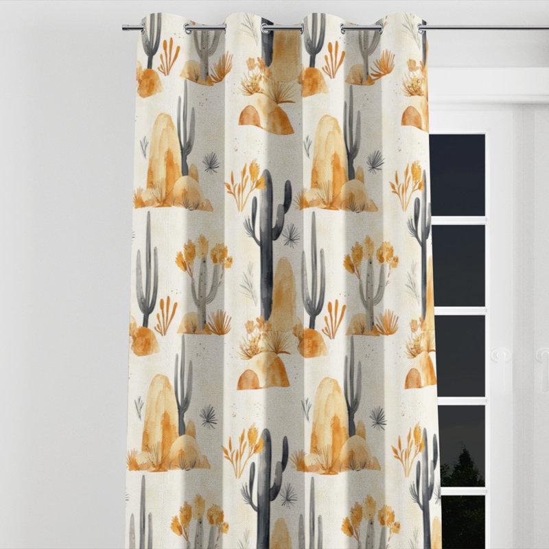 Rideaux de fenêtre abstraits - rideau à œillets noir Boho Desert - 1 panneau, L 52 po x L 84 po, Œillets argentés