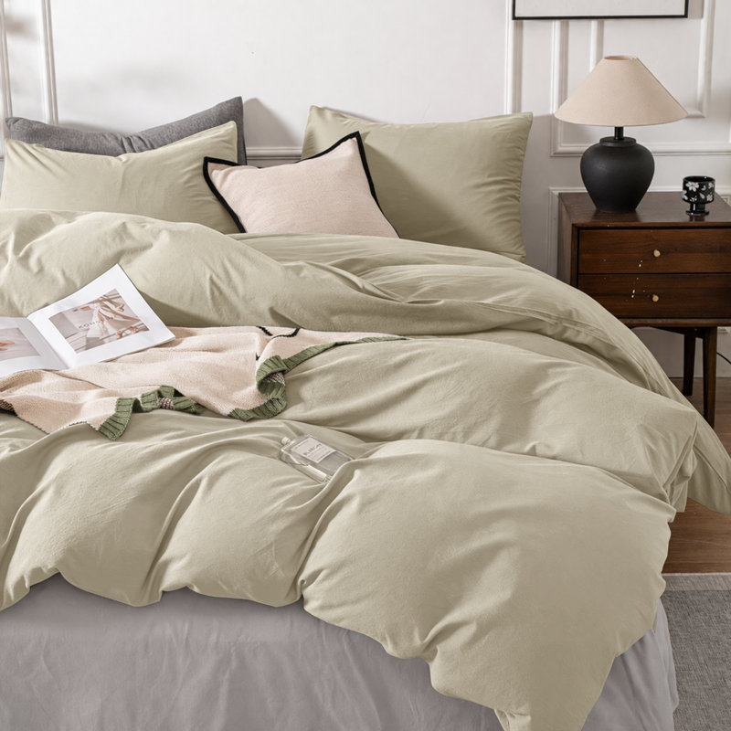3-Piece Dyed Duvet Cover Set With Pillowcases, Super King Duvet Cover + 2 Standard Pillowcases, Beige