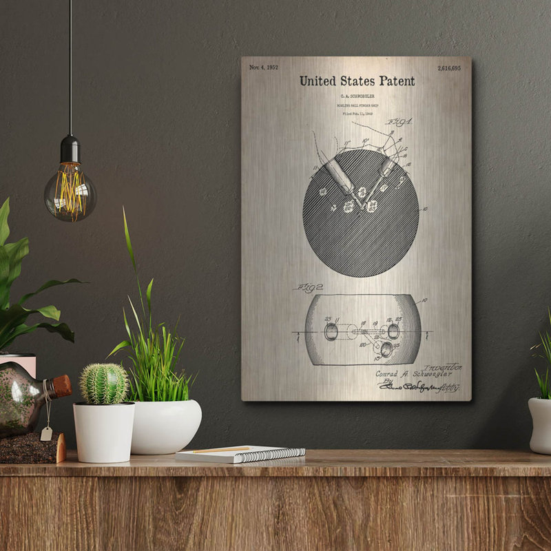 «Bowling Ball Finger Grip Blueprint Parchment» par Luxe Metal Portfolio, H 16 po x l 12 po