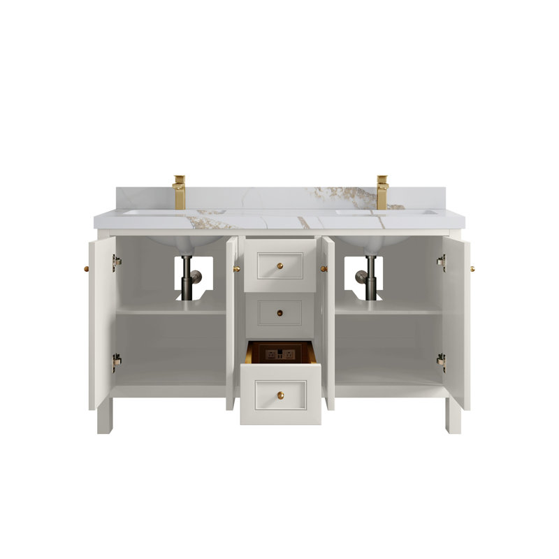 Nashville X P 22 po D Meuble-lavabo double avec 2 po Quartz, Albâtre, Or Calacatta