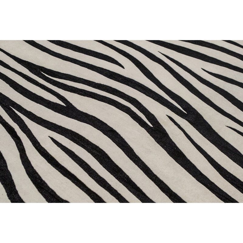 Hand-Knotted High-Quality Black and Beige Area Rug