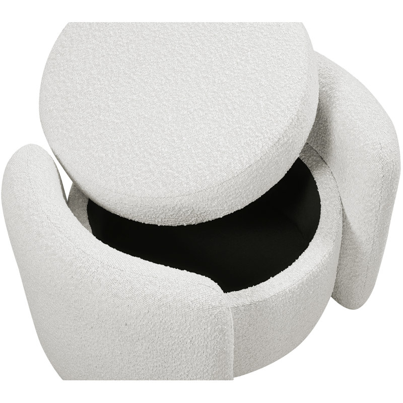 Repose-pieds rond avec rangement Horizon 29 po, Tissu crème bouclé