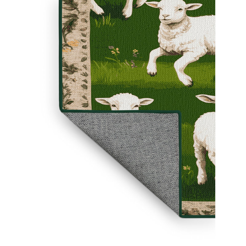 Washable Spring Lambs Farm Area Rug, Rectangle 6' x 9'