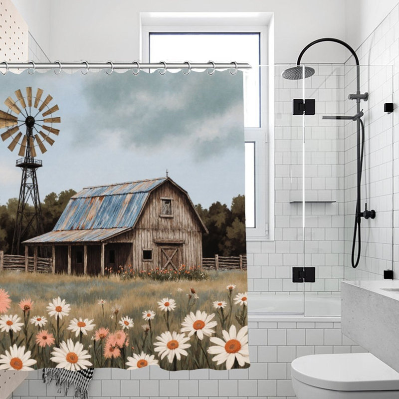 Rideaux de douche Rustic Barn & Windmill, 71 x 71, Brown Rustic Barn & Windmill