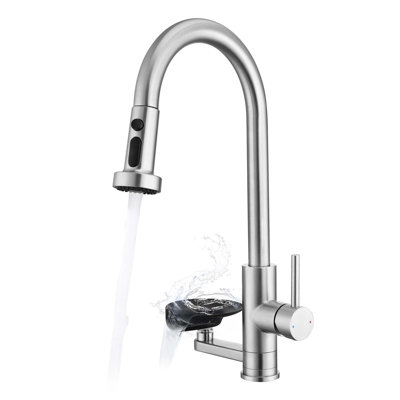 Modern 3-in-1 High-Arc Pull-Down Sprayer Kitchen Faucet with 3 Function Spray Mode & Press-Type Glass Rinser