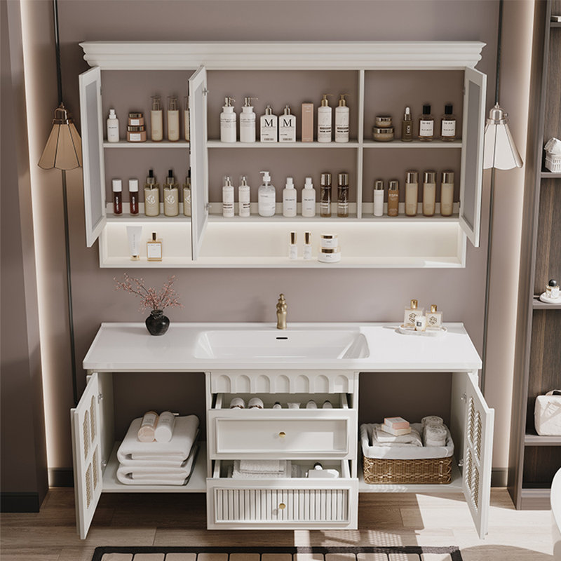 French light luxury retro style bathroom cabinet, 19.6" H x 63.3" W x 19.6" D