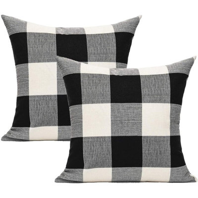 Outdoor Farmhouse Buffalo Plaids Throw Pillow Covers 18X18 Set Of 2 Black White Decorative Classroom Front Porch Classic Decor Retro Boho Cushion Cases Fall Home Rustic Check For Couch Patio