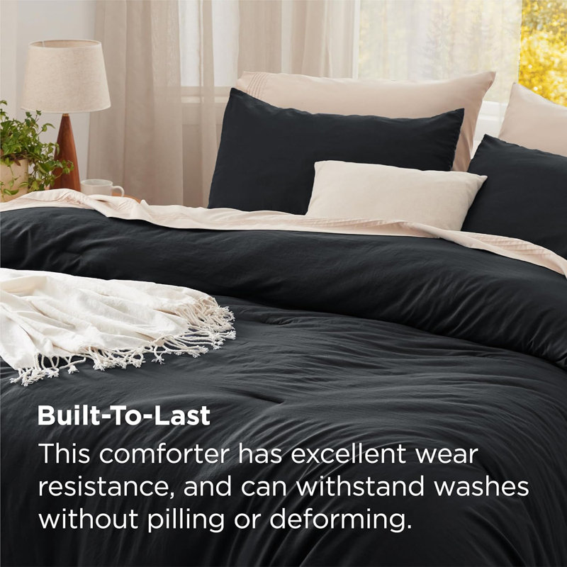Bedsure Reversible Prewashed Comforter Set, Oversized Queen Comforter + 2 Standard Pillowcases, Black