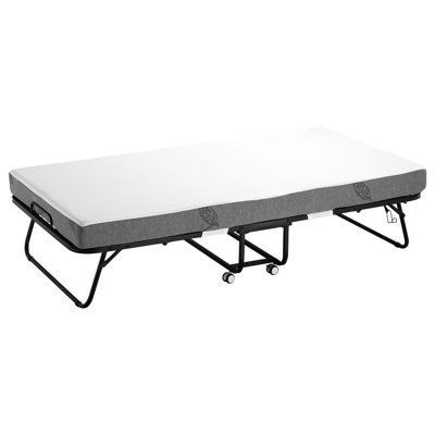 Rollaway Bed, 38 In X 75 In Folding Bed With 5 In Mattress, Twin Size Foldable Bed With Sturdy Metal Frame & Memory Foam Mattress, Portable Twin Roll Away Bed With Mattress
