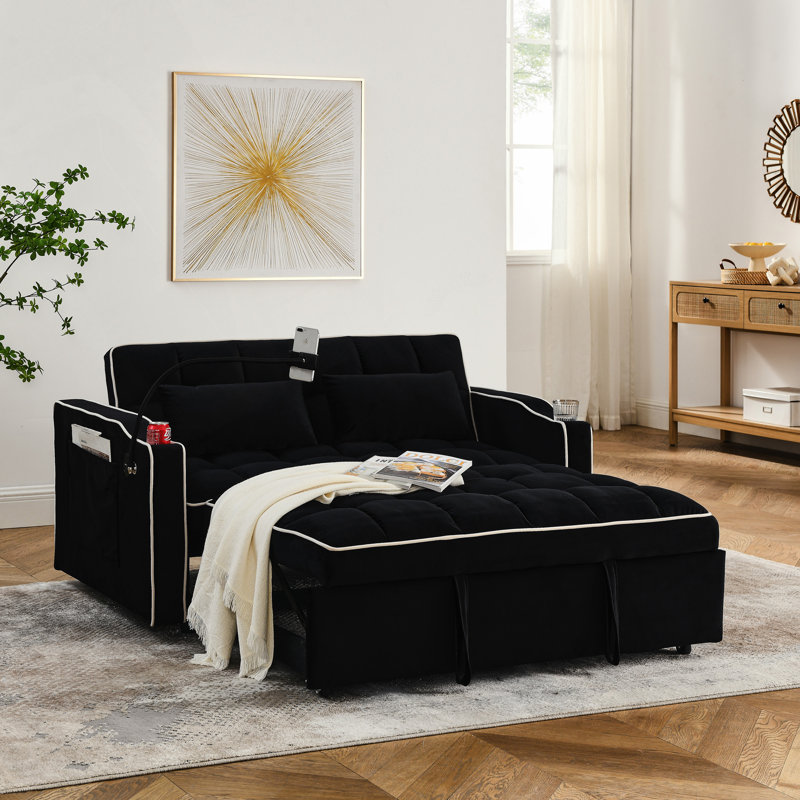 Canapé-lit pliable polyvalent de 55,51 pouces avec dossier réglable, port USB et support de téléphone pivotant pour une vie moderne