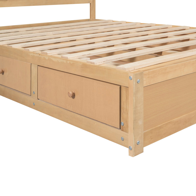 Grand lit plateforme avec rangement inférieur - 2 tiroirs en bois massif de qualité