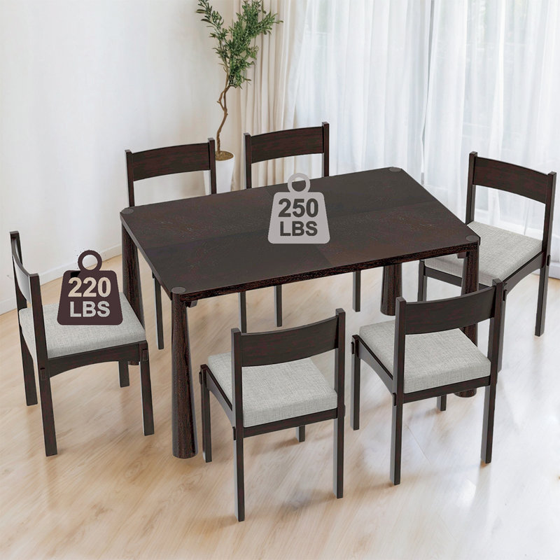 Ensemble de table de salle à manger d'inspiration Mid-Century 7 pièces - Mobilier de salle à manger en bois massif avec chaises rembourrées