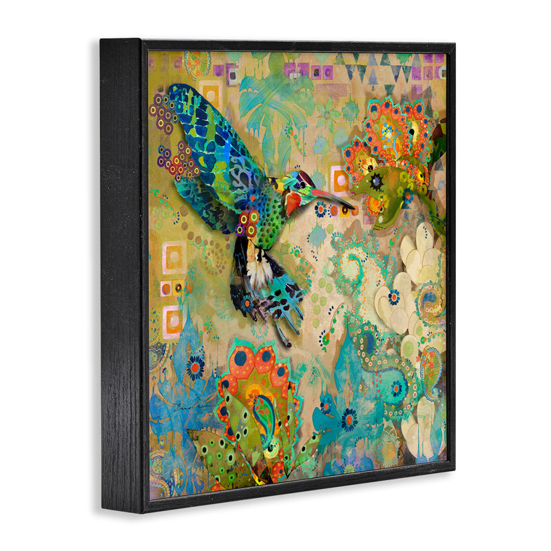 " Boho Hummingbird Pattern ", 24" H x 24" W x 1.5" D, Midnight Black Framed Giclee