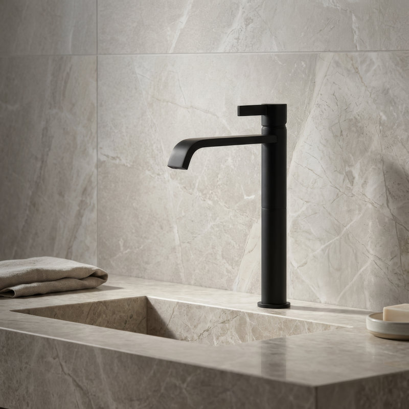 High Single Lever Basin Mixer Faucet, Black