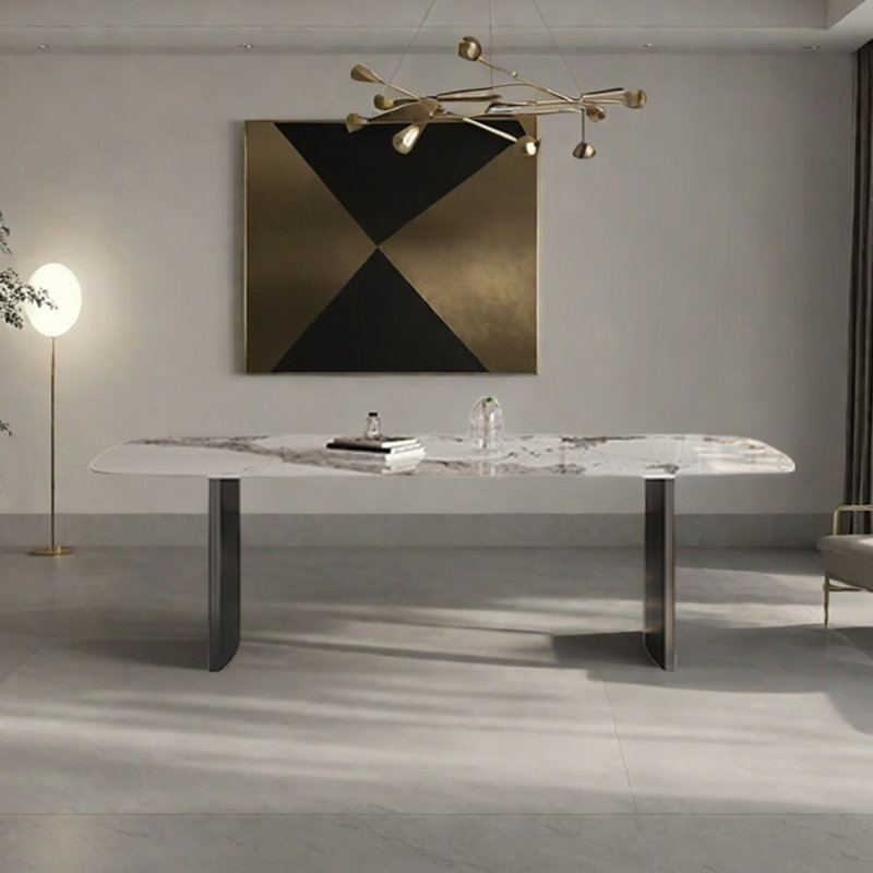 Table en pierre frittée légère de luxe supérieure, H 29,53 po x L 78,74 po x l 39,37 po, Gris
