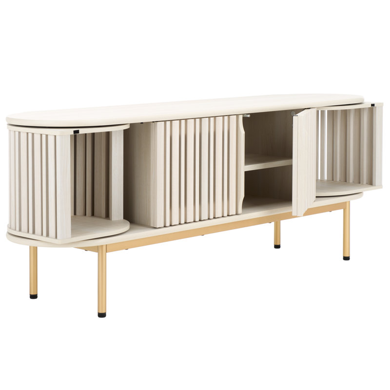 Cardine 4 Door TV Stand, Bleached White/Gold