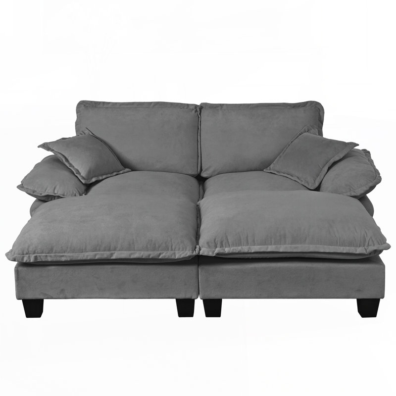 Canapé Cloud avec voilier, 2 repose-pieds mobiles et 2 coussins, chenille, Gris