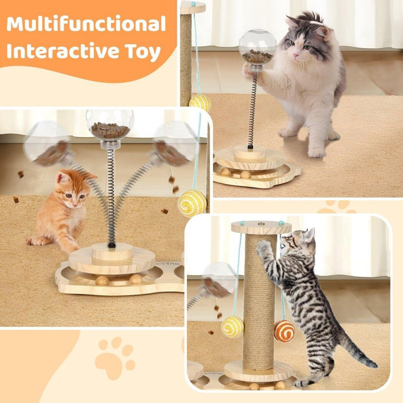 Grattoir pour chat avec balle jouet et trou d'alimentation