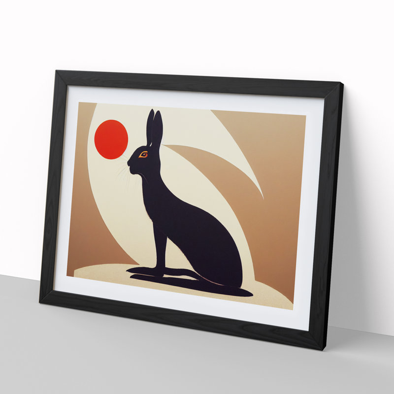 Art Deco Hare - Single Picture Frame Print, 46cm H x 64cm W , Black