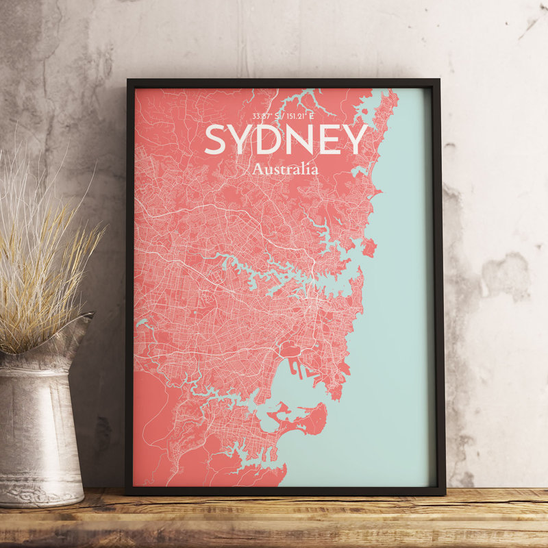 Sydney City Map - No Frame Print, 91.4cm H x 61cm W x 0.13cm D