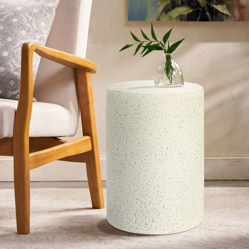 Evas 17.9" H Cement Round Side Table, Speckled Outdoor End Table