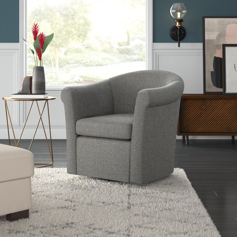 Anstett Upholstered Swivel Barrel Chair, Gray Polyester Blend