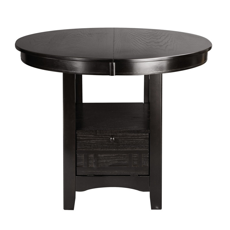 Table de salle à manger à hauteur de comptoir cerisier foncé avec rallonge et base de rangement - finition traditionnelle et luxe