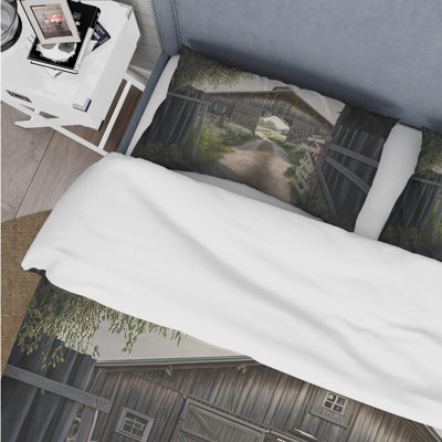 Pittoresque Winding Path And Barn I - ensemble de housse de couette Farm - microfibre de polyester