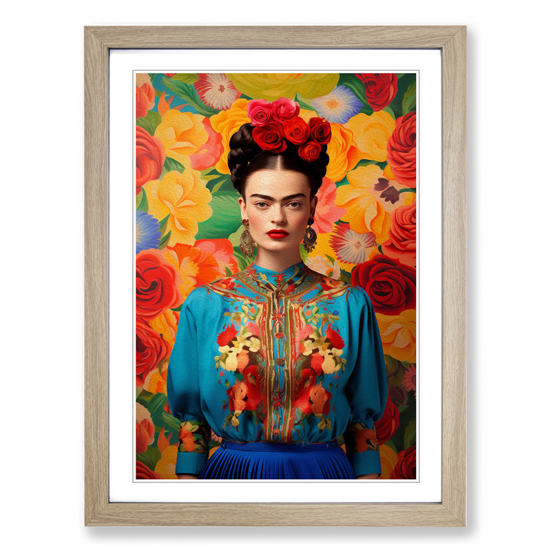 Frida Kahlo Colour Field - Framed Print, 64cm H x 46cm W, Oak Framed