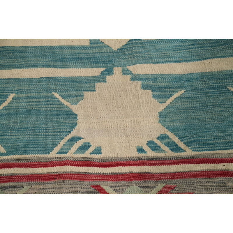 Tapis géométrique en laine tissé à plat Kilim 10 x 13