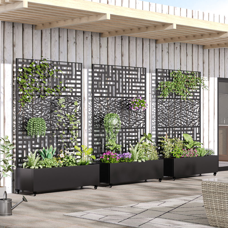 Ensemble de 3 jardinières en métal bicolore avec treillis et jardin surélevé autoportant avec écran d'intimité pour plante grimpante