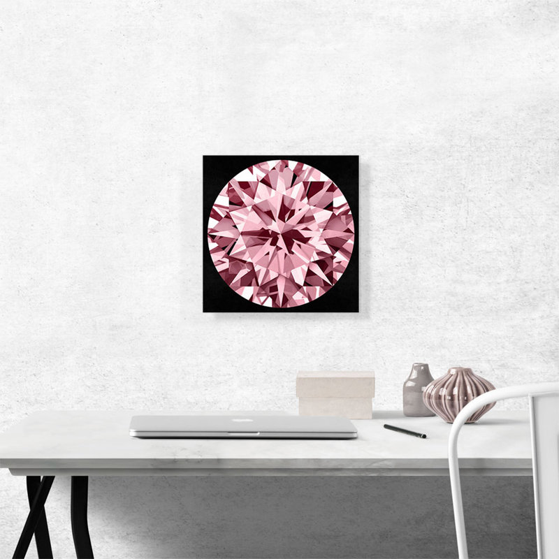 Rose vif sur fond de diamant rond brillant, impression sur toile tendue, H 12 po x l 12 po x P 0,75 po