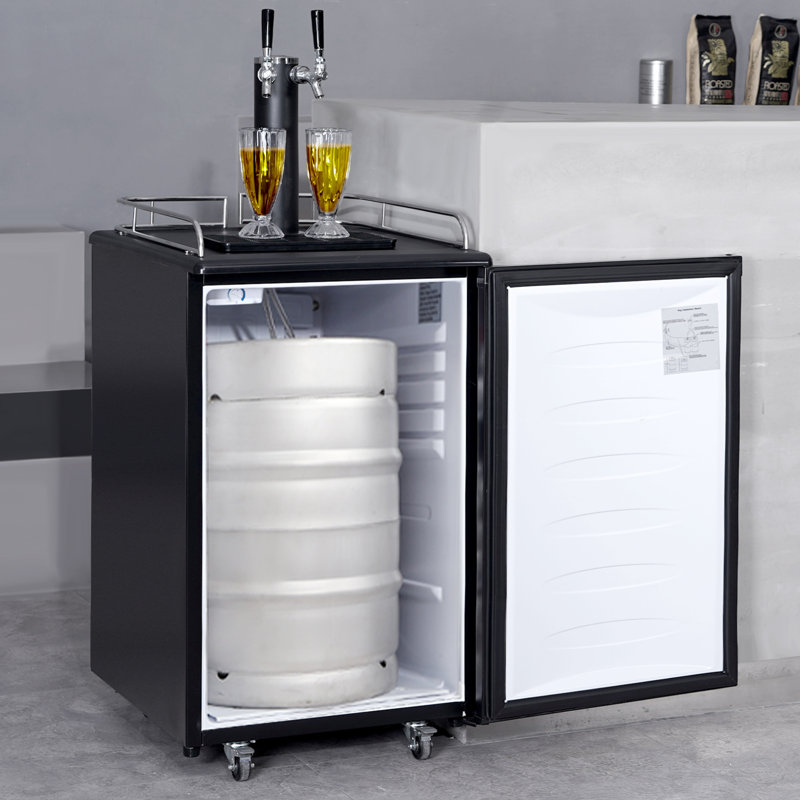 VEVOR 5.3 Cubic Feet Black Dual Tap Freestanding Kegerator with Adjustable Temperature
