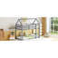 Lit simple superposé au sol en bois d'hévéa simple avec échelle, garde-corps, lit superposé en forme de maison, gris-129858877