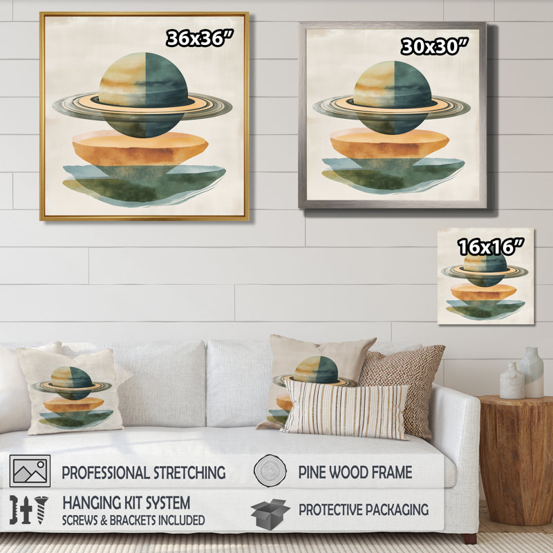 Earth Tone Wall Art, Rustic Space Artwork, Saturn Rings Over Earth Tones, H 44 po x l 44 po, Toile tendue