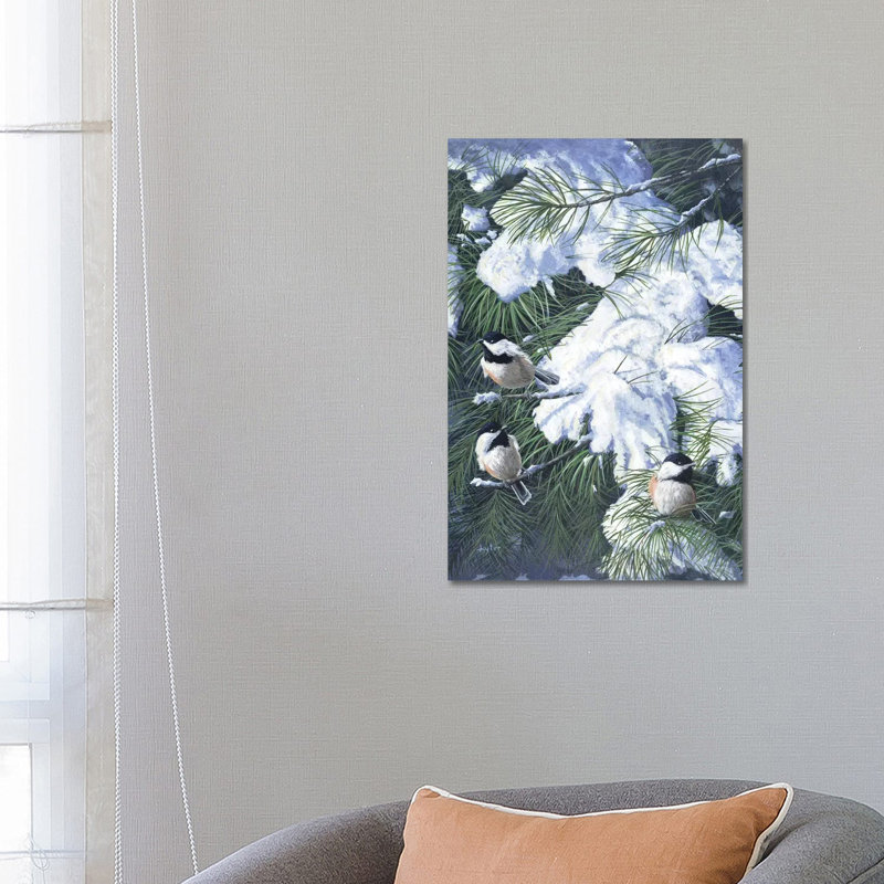 Winter Chickadees by Christopher Lyter - Wrapped Canvas Gallery-Wrapped Canvas Giclée, 66.04 cm H x 45.72 cm W