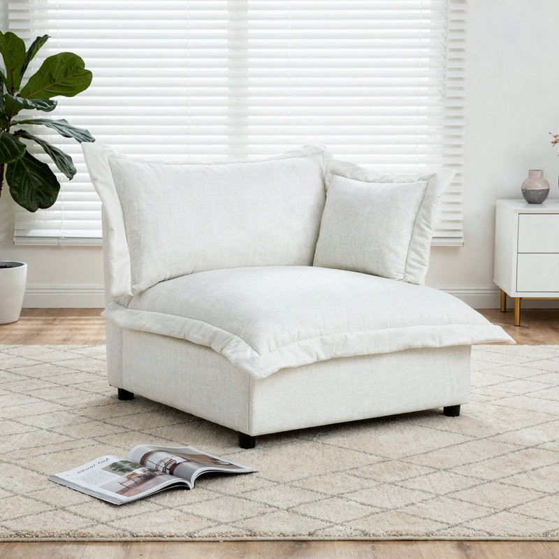 Plush Upholstered Chenille Accent Chair with Oversized Cloud Cushions, Light Green