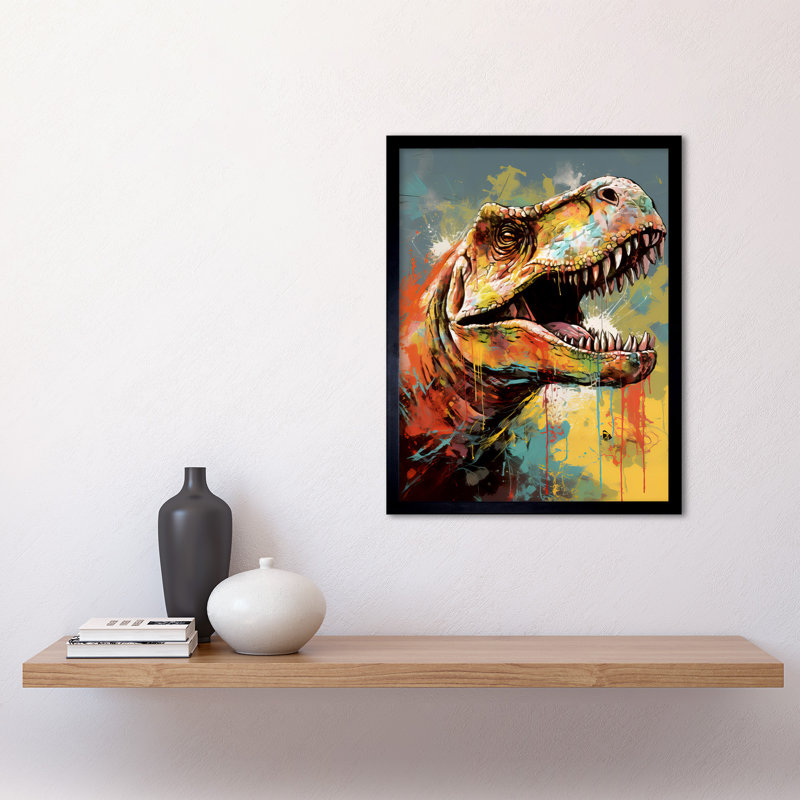Aaratrika T-Rex Roaring Dinosaur Multicoloured Portrait - Single Picture Frame Print