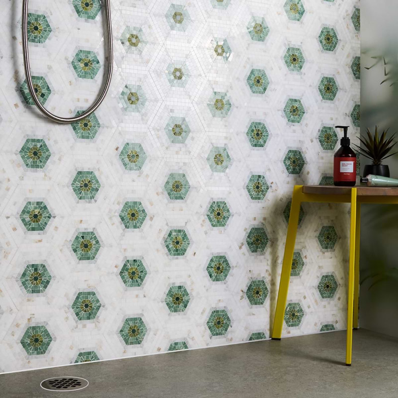 Ako 6" Hexagon Marble Micro Mosaic Tile, Verde Green