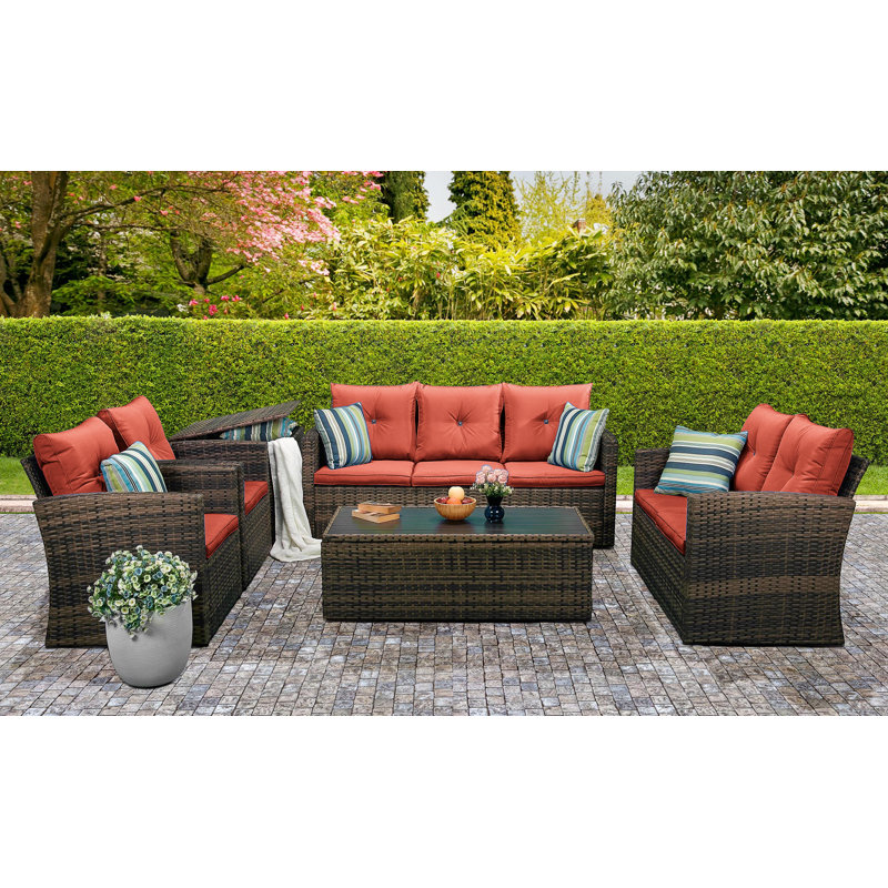 7 - Person Patio Conversation Set with Cushions, Orange