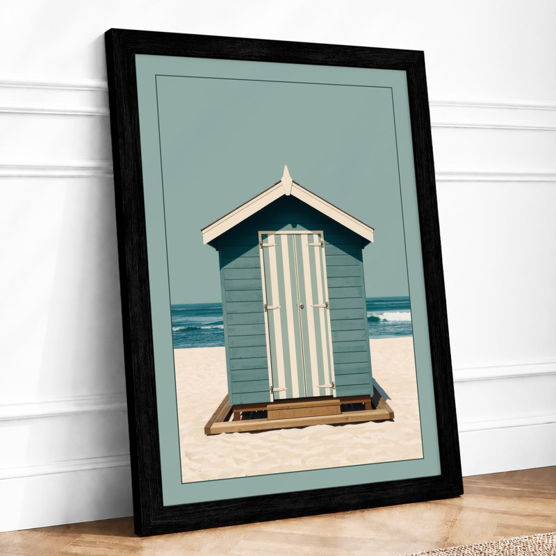 Quiet Beach Hut Coastal - Framed Print, Black, A4 - 29.7 x 21.0 cm