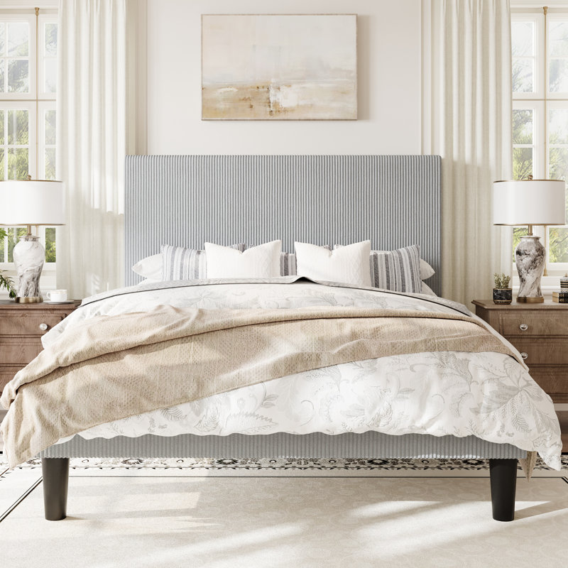 Modern Corduroy Platform Bed With Adjustable Headboard,Maximize Space With Under-Bed Storage,No Box Spring Required, Full