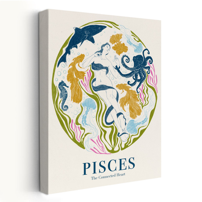 Liz Rome - Poissons, bleu marine, coquillages côtiers et corail, H 48 po x l 32 po