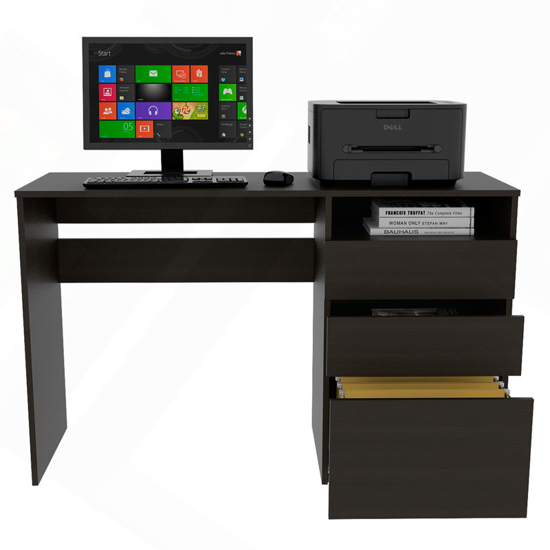 Bureau d'ordinateur à 3 tiroirs Kenai, une tablette, noir