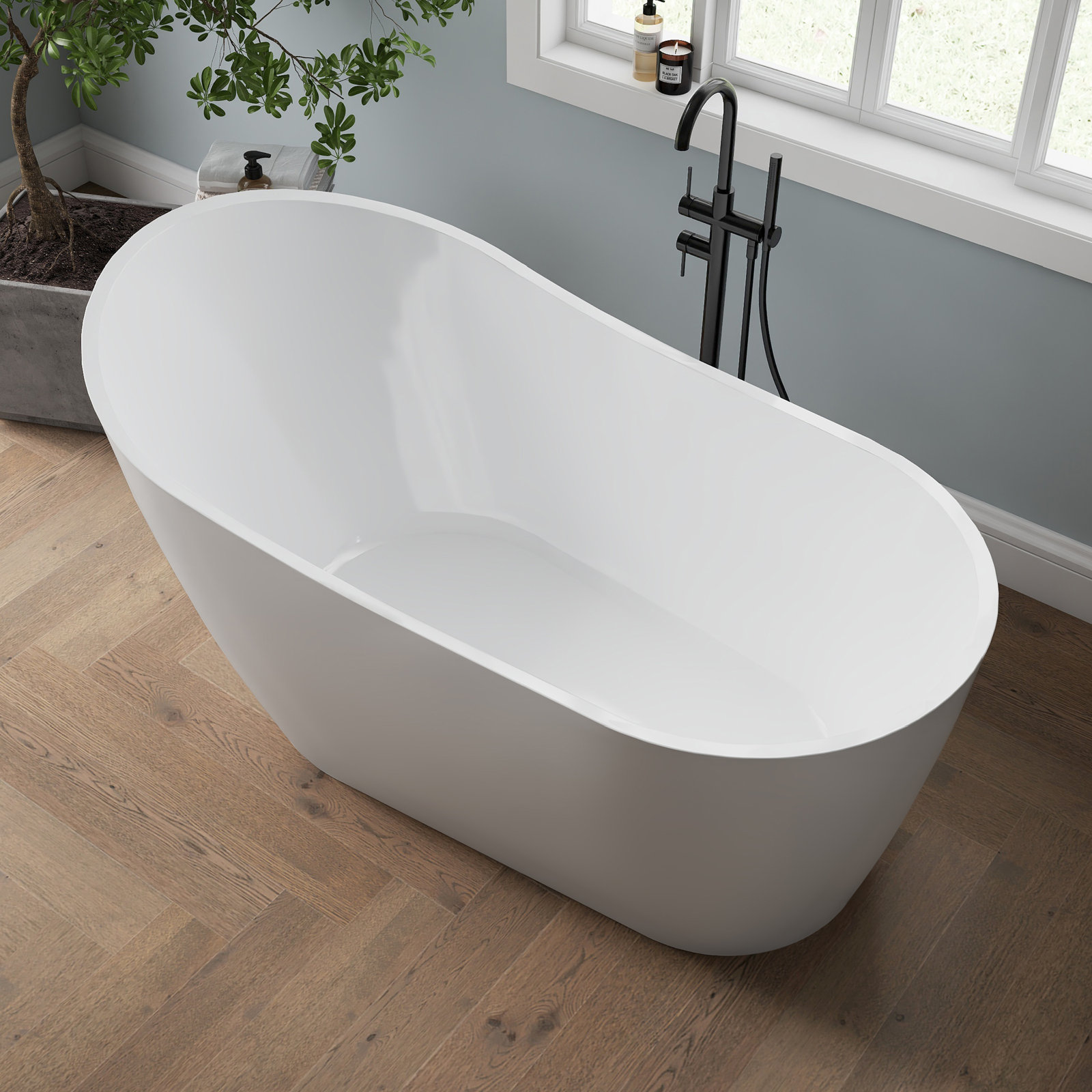 Tidal 59" Freestanding Soaking Acrylic Bathtub