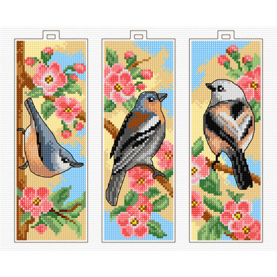 Kit de point de croix compté avec toile en plastique signets Spring Birds 8720