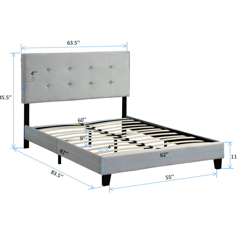 Lit plateforme tapissier grand format gris, tête de lit, support à lattes de bois, base de matelas, assemblage facile, pas besoin de sommier gris moderne avec base, pas besoin