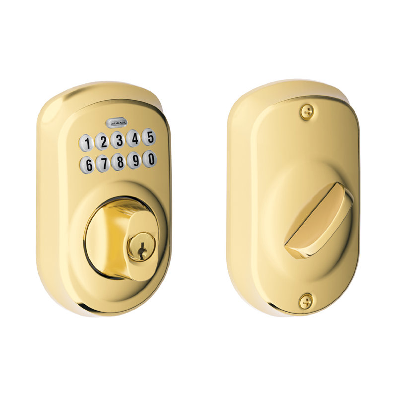 Schlage Keypad Deadbolt with Plymouth Trim, Bright Brass
