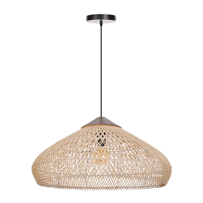 1-Light Rattan Hanging Ceiling Chandelier Fixture, 7.48" H x 15.74" W x 15.74" D